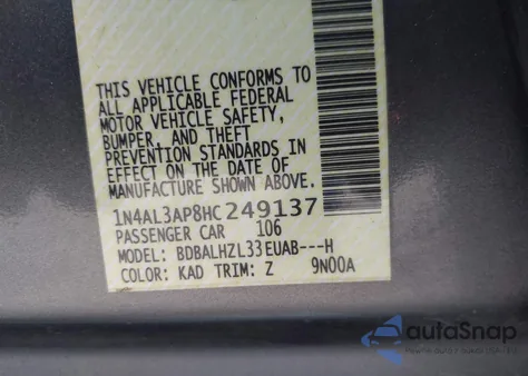 2017 Nissan Altima 2.5 from USA, damaged, VIN 1N4AL3AP8HC249137